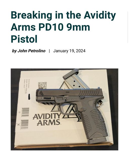 PD10 Pistol Review in Shooting News Weekly - Avidity Arms